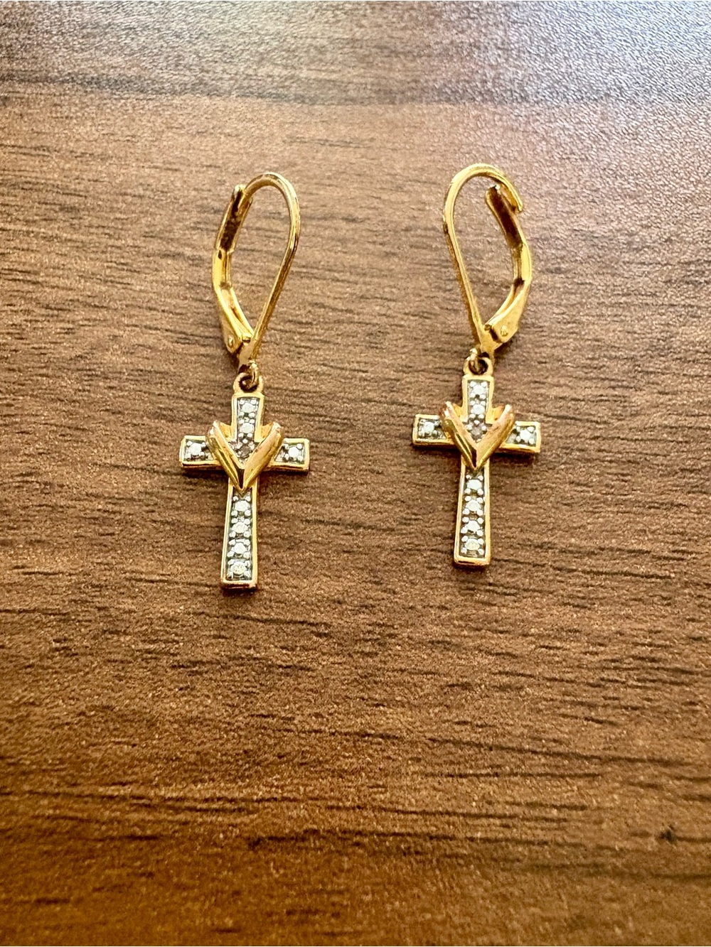 Gold Tone Cross Drop Earrings